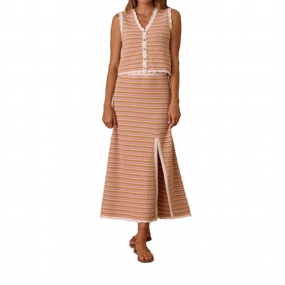 NEW RYLEE + CRU knit button down vest in pink stripe